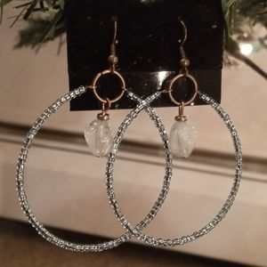 Beaded baby blue hook earring